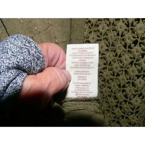 Free People The Best Blouse Button Top Crochet Open Back in Forest Green Boho - Picture 11 of 11